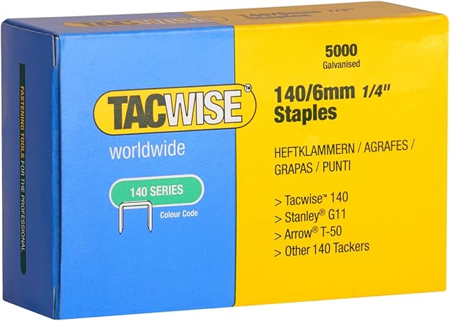 Tacwise 0340 Type 140 / 6 mm Heavy Duty Galvanised Staples, Pack of 5,000