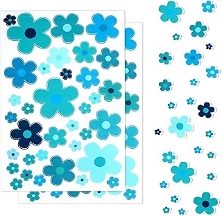 70pcs Flowers Car Stickers Set, Vinyl Car Flower Decals Bike Decoration Bike Stickers for Frame, Waterproof Sticker for Cars Bumper, Self Adhesive Bicycle Sticker for Window Journal Luggage (Blue)