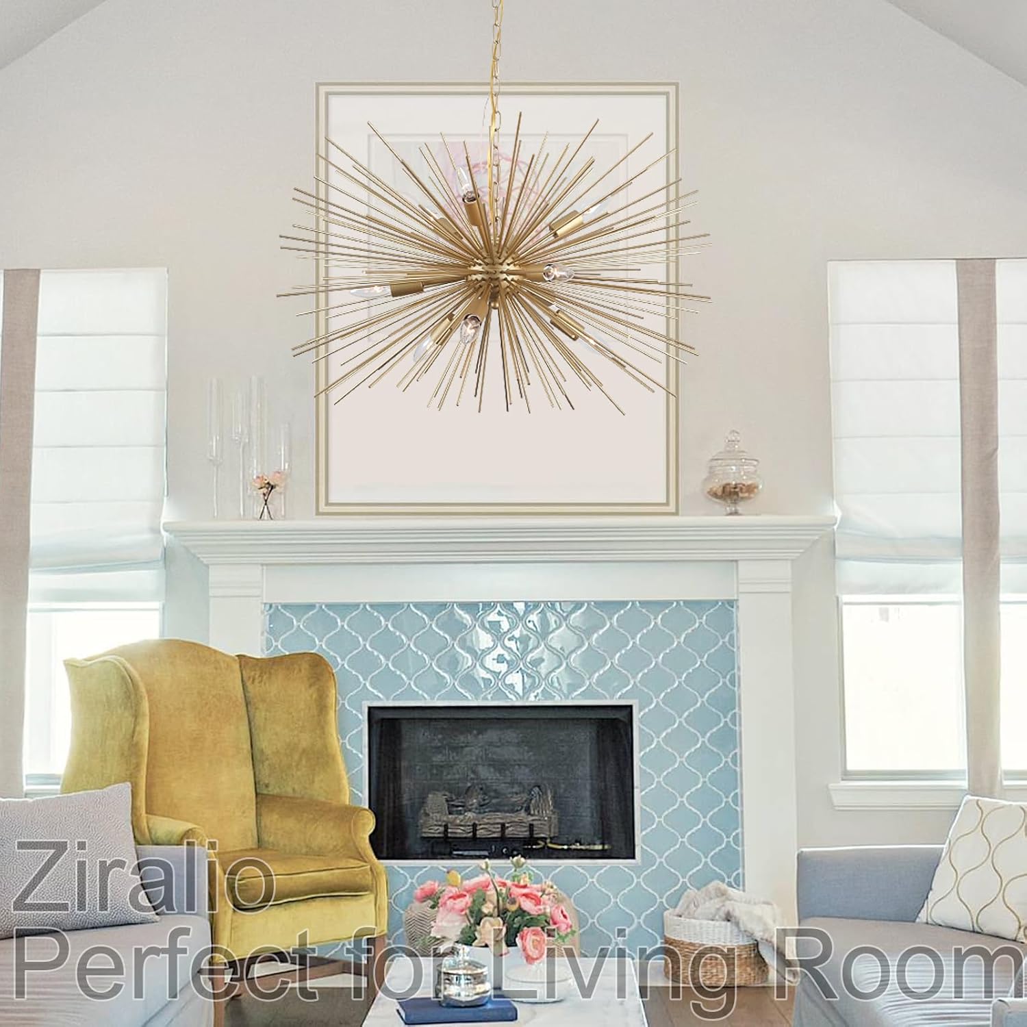 Gold 29in Sputnik Chandelier with Adjustable Pendant Chain
