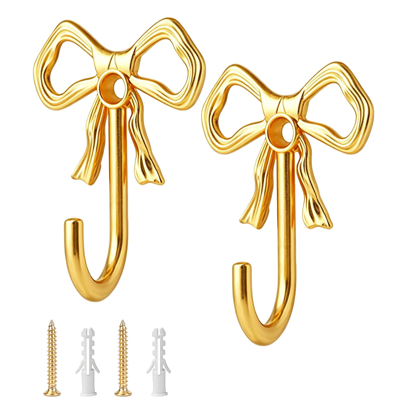 MaciRept 2pcs Bow Knot Wall Hooks,4.13×3.58in Heavy-Duty Coat Gold Coat Hooks Vintage Decorative Bowknot Wall Hook for Coats Keys Hats Bags Towels Umbrella