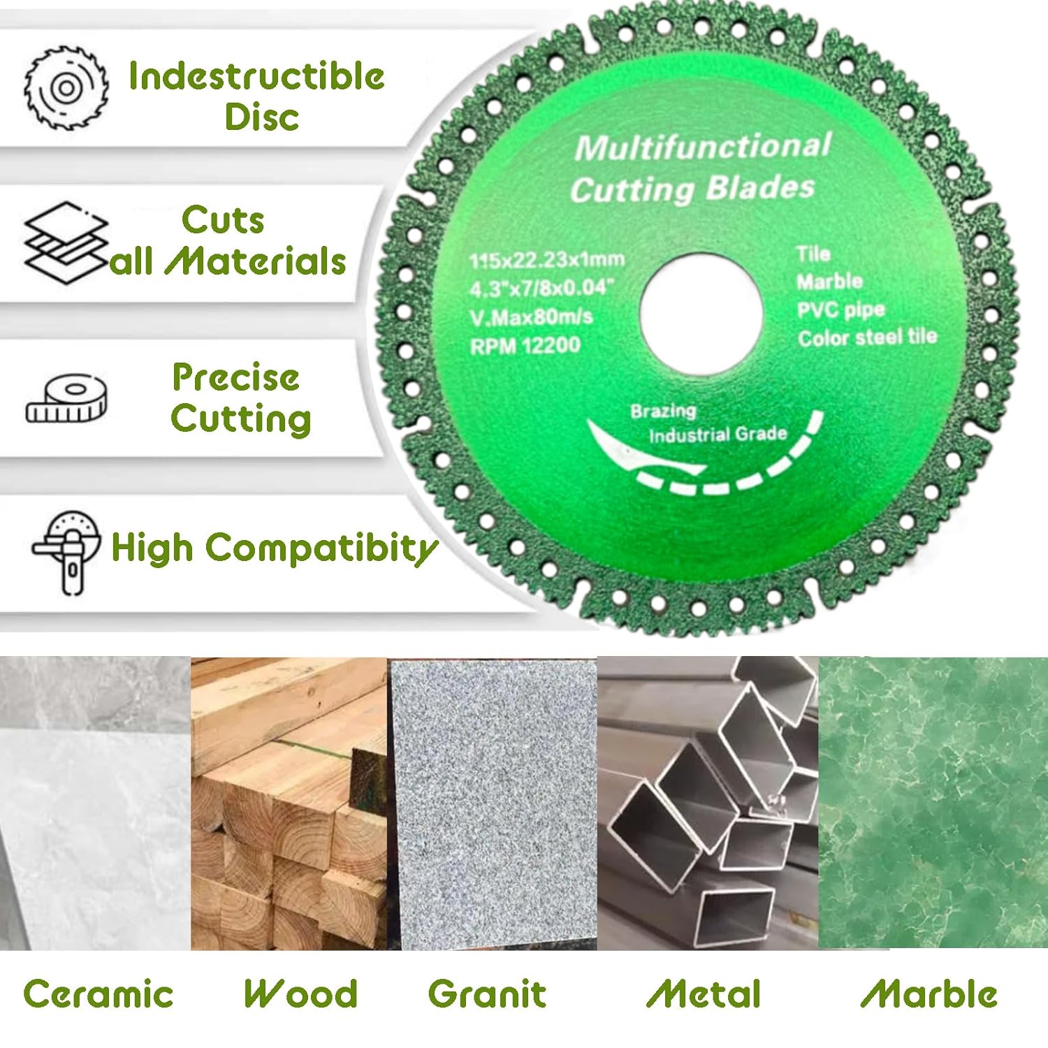 Indestructible Disc for Grinder, 7/8" Arbor Hole Thin Cut Off Wheels for Angle Grinders,Diamond Metal Cutting Disc for Circular Saw-Cut Everything in Seconds (4.5"(115 mm) Diameter)