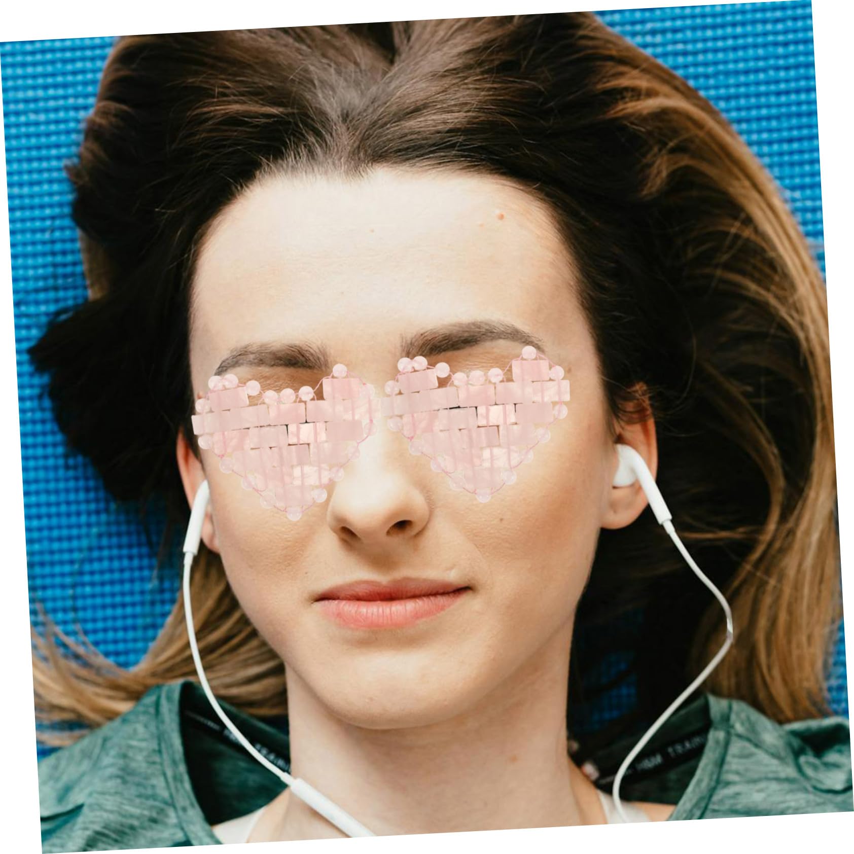 Healeved Maschera per Occhi e Bellezza Naturale a Forma di Cuore Design Semplice in Pietra Rosa Effetto Rinfrescante per Proteggere gli Occhi Durante Relax