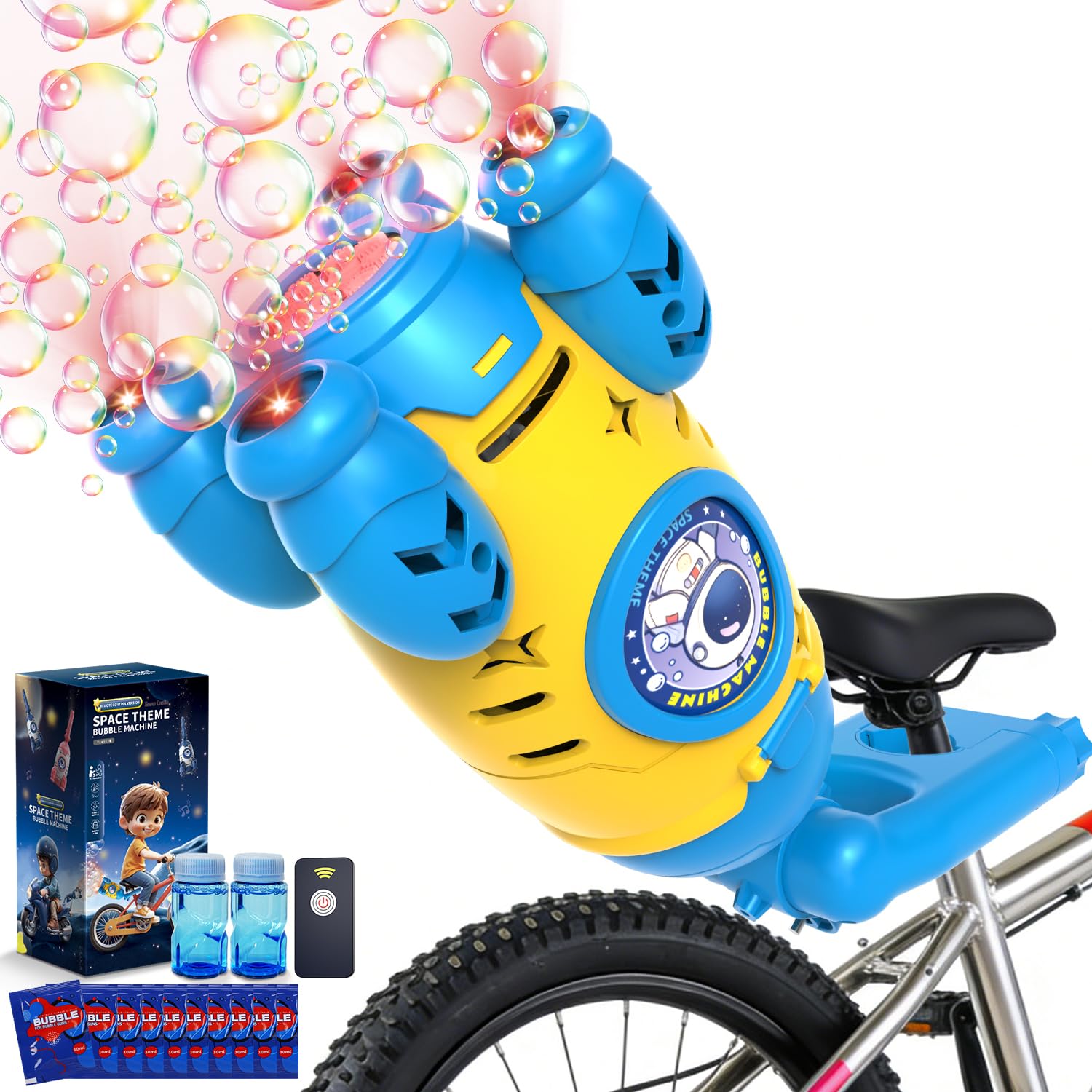 POPERFUN Bubble Gun for Kids, Automatic Rocket Bubble Machine, Handheld & Bicycle Use, Rechargeable Bubble Blower with Solution & LED Light, Summer Outdoor Toy, Gift for Boys Girls Age 3 4 5 6 7 8-12