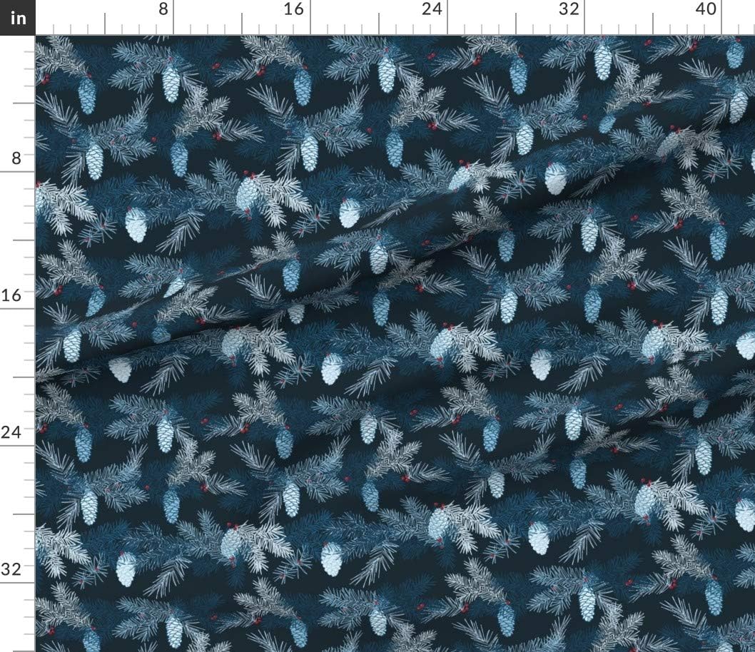 Spoonflower Fabric - Christmas Winter Pine Cone Midnight Tree Branch Forest Frost Blue Printed on Petal Signature Cotton Fabric by The Yard - Sewing Quilting Apparel Crafts Decor