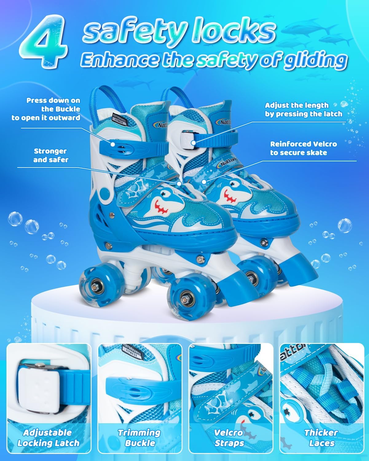 Nattork Roller Skates for Kids, Adjustable Light up Rollerskates for Girls Boys, Green Blue Purple Pink Skates for Toddler,Beginner Kids Roller Skates Indoor Outdoor