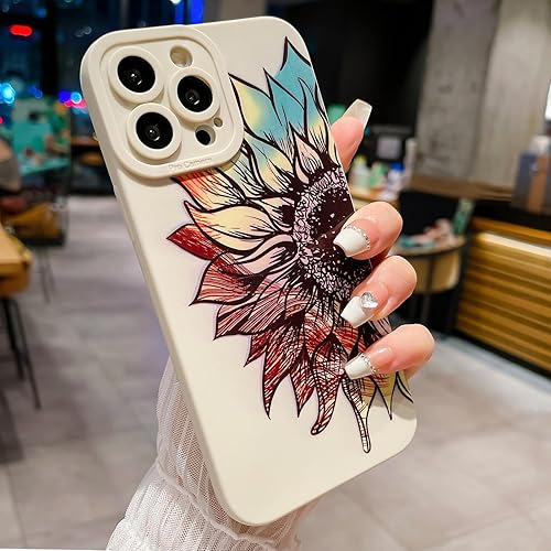 Miniatura 3 de LY&SASIF Funda para iPhone 13 Pro iPhone para mujeres y niñas, lindo patrón floral estético, diseño de flores, diseño de girasol, funda de