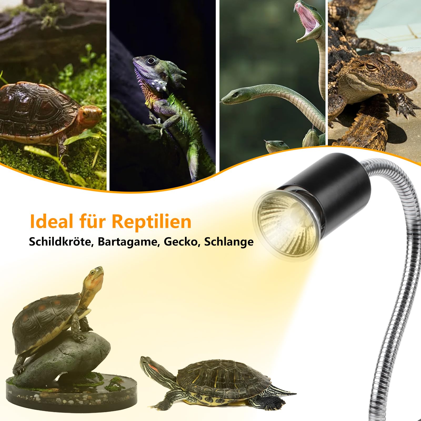 Lampada riscaldante per tartarughe Terrario, lampada UVA UVB per rettili Terrario 25W+50W, lampada riscaldante E27 Basking Spot per tartarughe, serpenti, lucertole