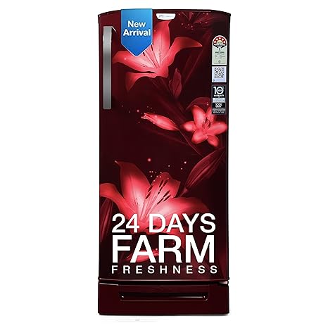 Godrej 180 L 5 Star Inverter, Turbo Cooling Technology, 24 Days Farm Freshness Direct Cool Single Door Refrigerator With Base Drawer(2023 Model, RD EDGENEO 207E TDI BH WN, Blush Wine)