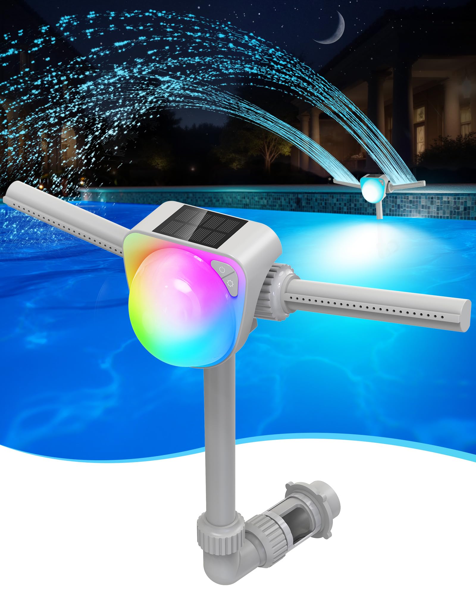 Solar Pool Fountains for Above/Inground Pools with 7 Vibrant Lights, 360° Adjustable Dual Spray Pool Sprinkler Fountain, D...
