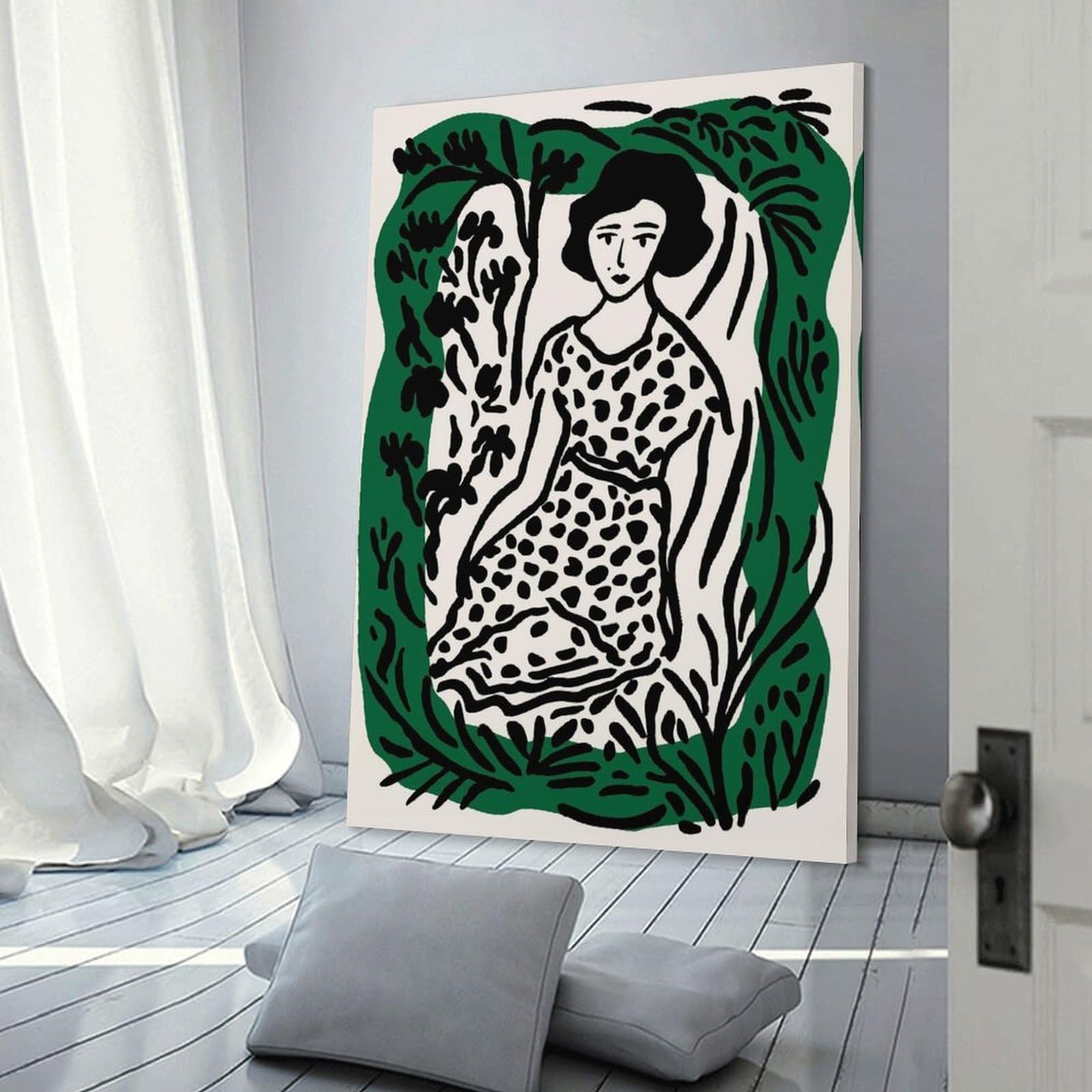Junmoney Canvas Wall Picture Woman in The Garden, 24x36inch(60x90cm), for Front Hall, Corridor Or Welcome Spaces, Decorative Wall Art for Narrow Spaces