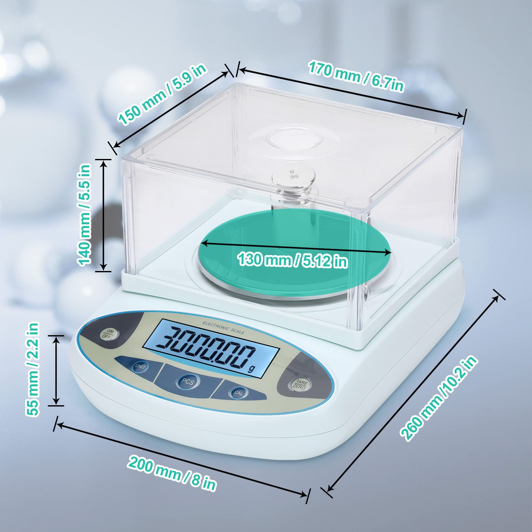 Waga laboratoryjna 3000 g x 0,01 g, dokładność 0,01 g, wysoka precyzja 13 jednostek cyfrowa waga analityczna, waga cyfrowa z przednią szybą (z wagą kalibracyjną 500 g)