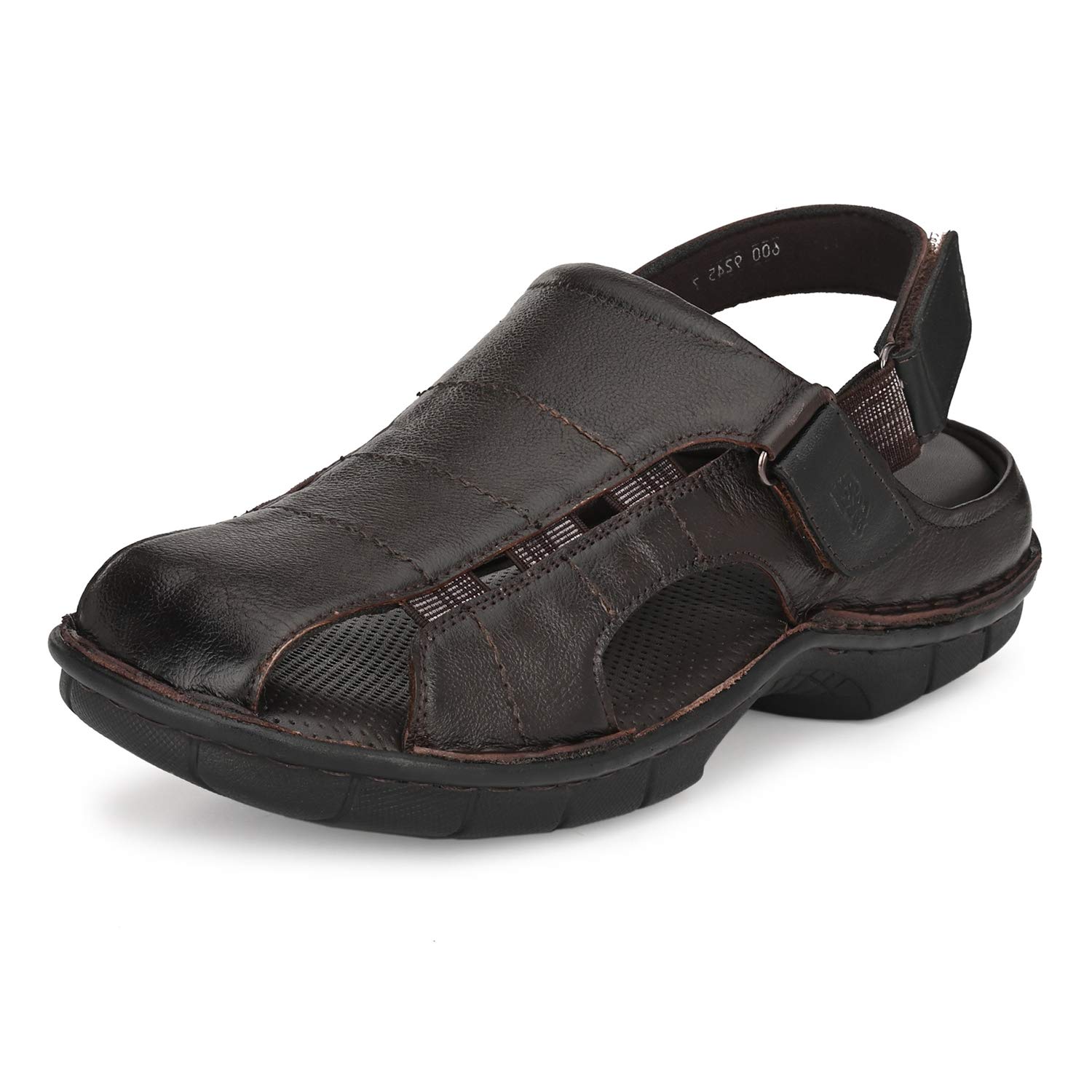 Men's Brown Leather Comfort Sandals with Slip On Closure-image-12