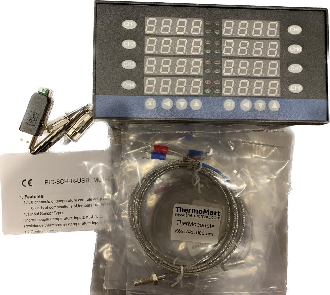 8 Zone Channel Temperature Controller Recorder Data Logger USB RS485 Relay Output 8 thermocouples