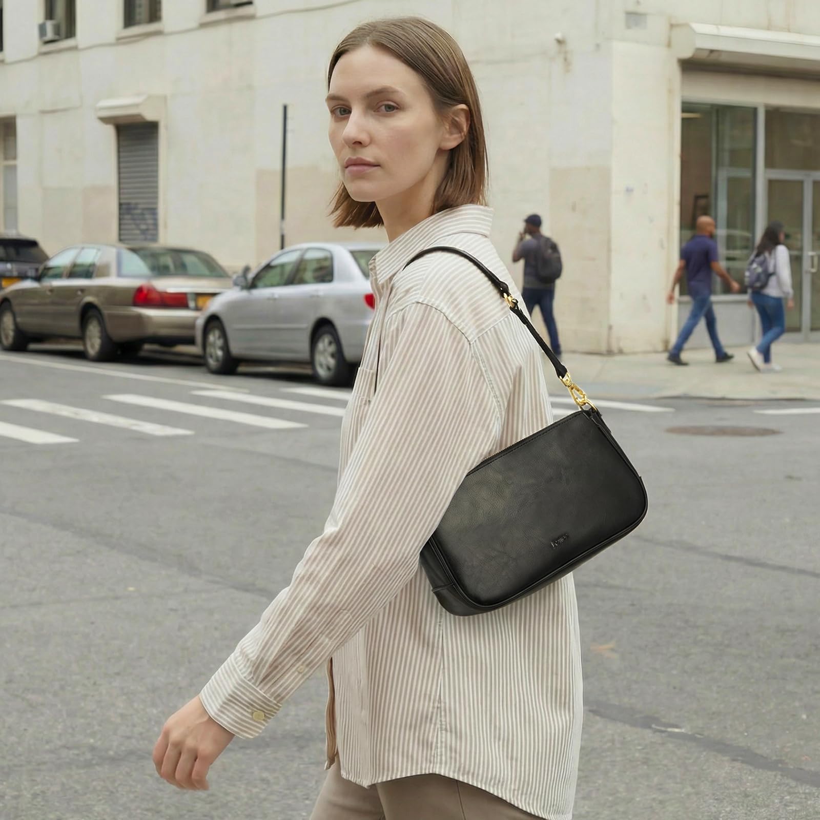 Kattee Handtasche Damen Klein, Umhängetasche Damen aus Echtem Leder, Crossbody Bag Damen, Retro Mini Hobo Bag für Dating Party Einkaufe