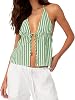 RUEWEY Women Striped Shirt Tie Front Halter Tank Top Sexy Deep V Neck Sleeveless Backless Cami Shirt Y2K Crop Tops