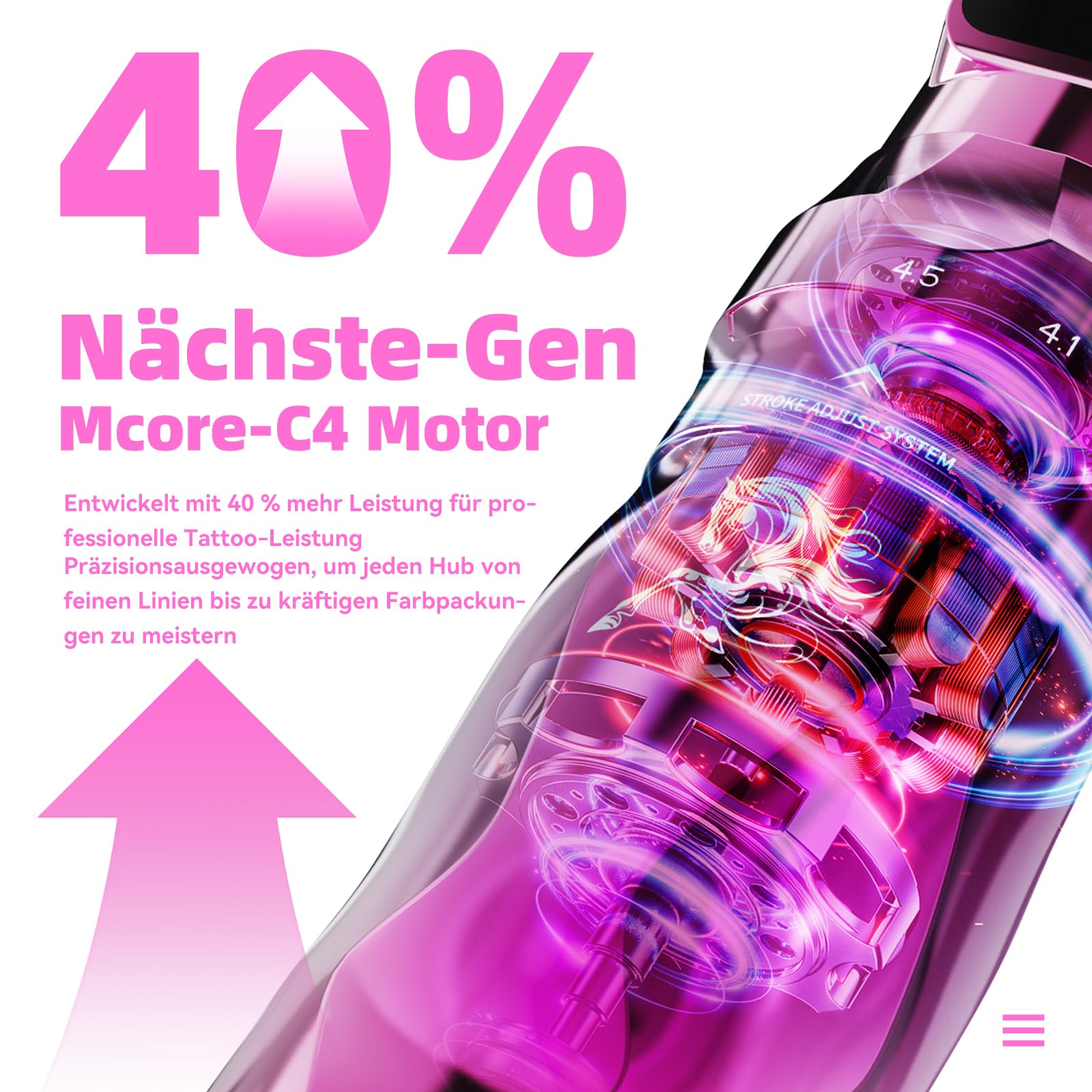Dragonhawk Fold Pro Kabellose Tätowiermaschine, 2,5–4,5 mm Hublänge, Year of The Horse Edition, mit 2 Akkus Für Professionelle Tätowierer Rosa