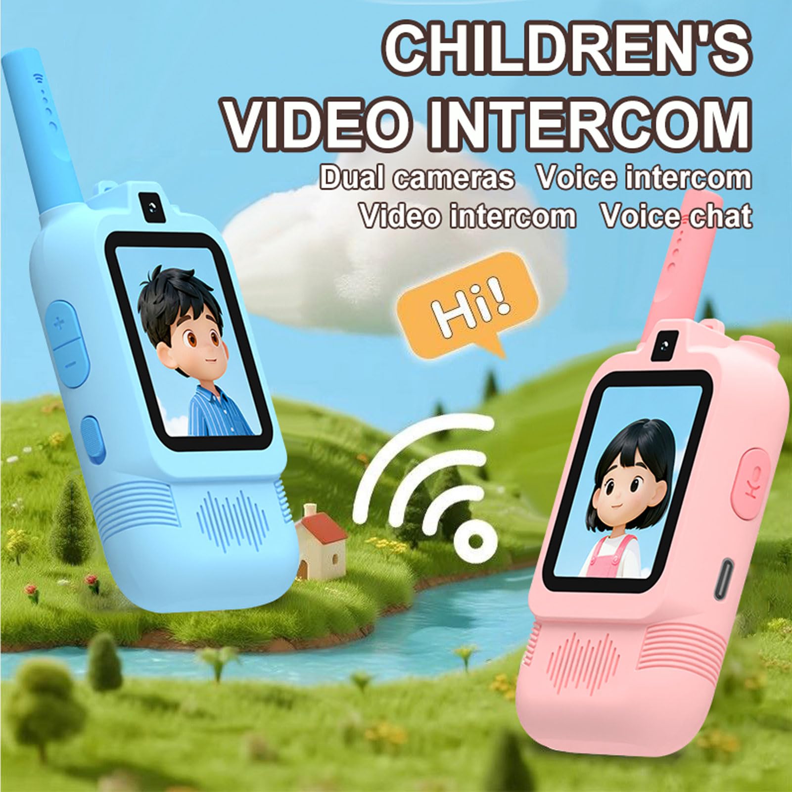 Lot de 2 Talkies-Walkies Vidéo pour Enfants avec Deux Caméras, Interphone Longue Portée Rechargeable, Changeur de Voix, Plus de 8 Heures de Jeu pour Jeux D'intérieur et