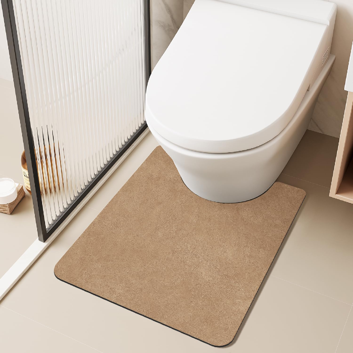 TYUU Toilet Rug, Thin Toilet Rugs U Shaped Washable Non Slip Absorbent Quick Dry Low Pile Toilet Mat, 20"x24" U Shape Camel