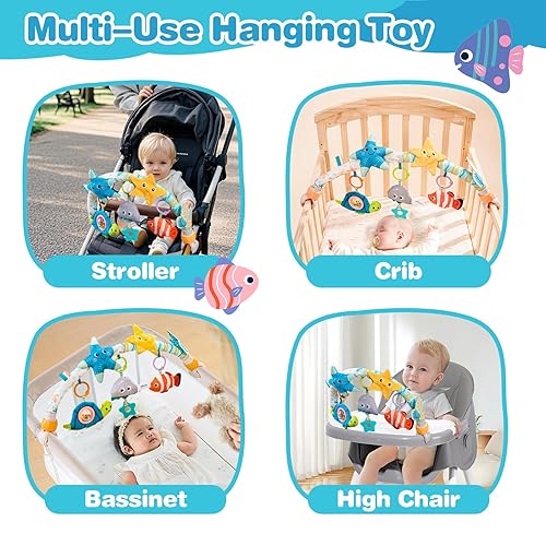 Miniatura 7 de Jollybaby Moisés musical, cochecito de bebé, juguete móvil para bebé de 0 a 6 a 12 meses, juguete colgante de arco con clip con música, juguete