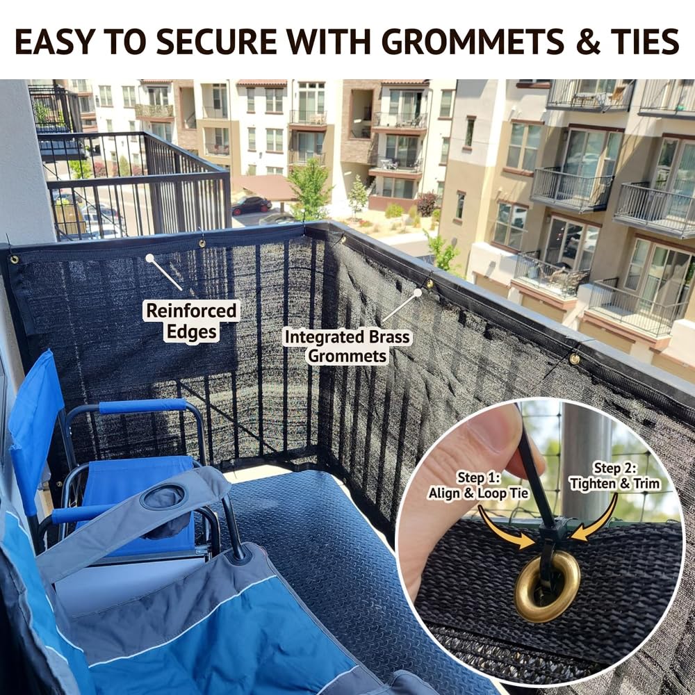 0.9X6M Privatsphäre Sichtschutz für Balkon Geländer, Sonnenschutz Balkon Netz, Wind- und Staubschutz, Mesh Stoff für Außenschutz, Pool, Terrasse, Patio, Zaunabdeckung(Schwarz)