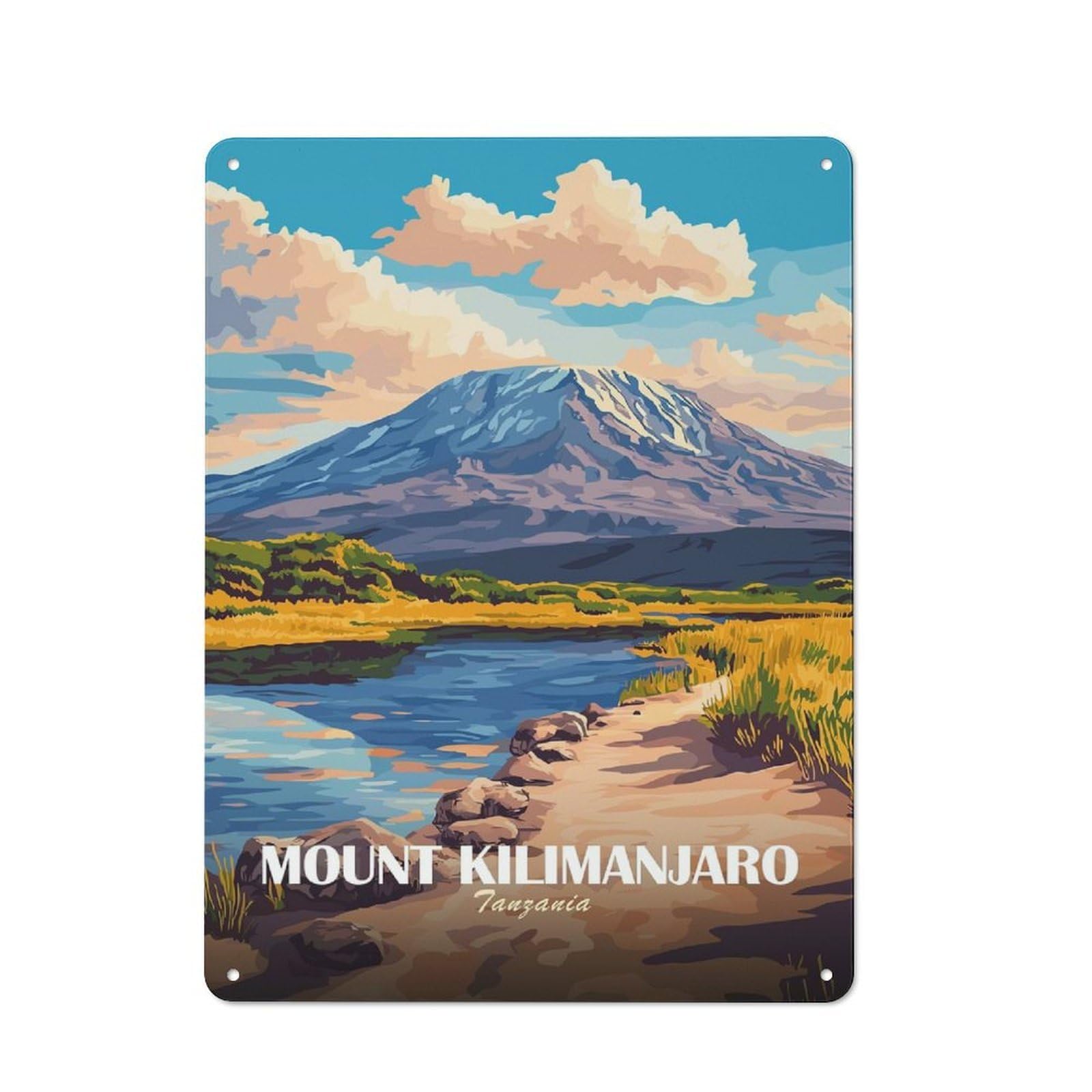 Junmoney Style-13 For Lounge Or Reading Corner, Mount Kilimanjaro, Tanzania Landscape Art Rustic Metal Sign 40X30cm, For Vintage Wall Decor Fans, For Themed Room Decoration