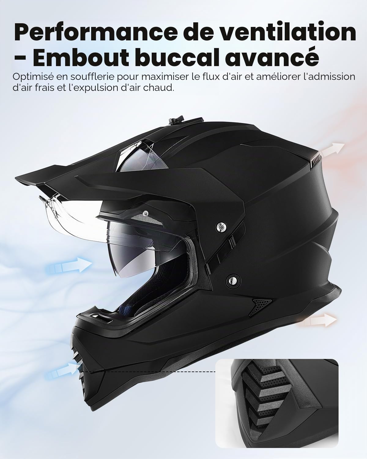ILM Casque Moto Cross Homme Femme Offroad ECE Homologué VTT avec Double visière DH Enduro Quad Motocross WS902