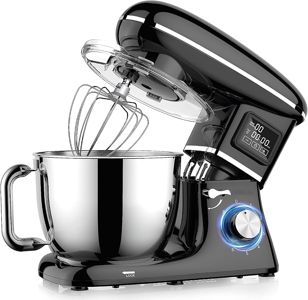 Electric Stand Mixer with LED Display & Timer 6.5QT Bowl Stainless Steel, 1350W 6-Speeds Kitchen Stand Up Mixer for Baking Cakes Cookie Bread Salad Food with Egg Whisk, Dough Hook, Beater