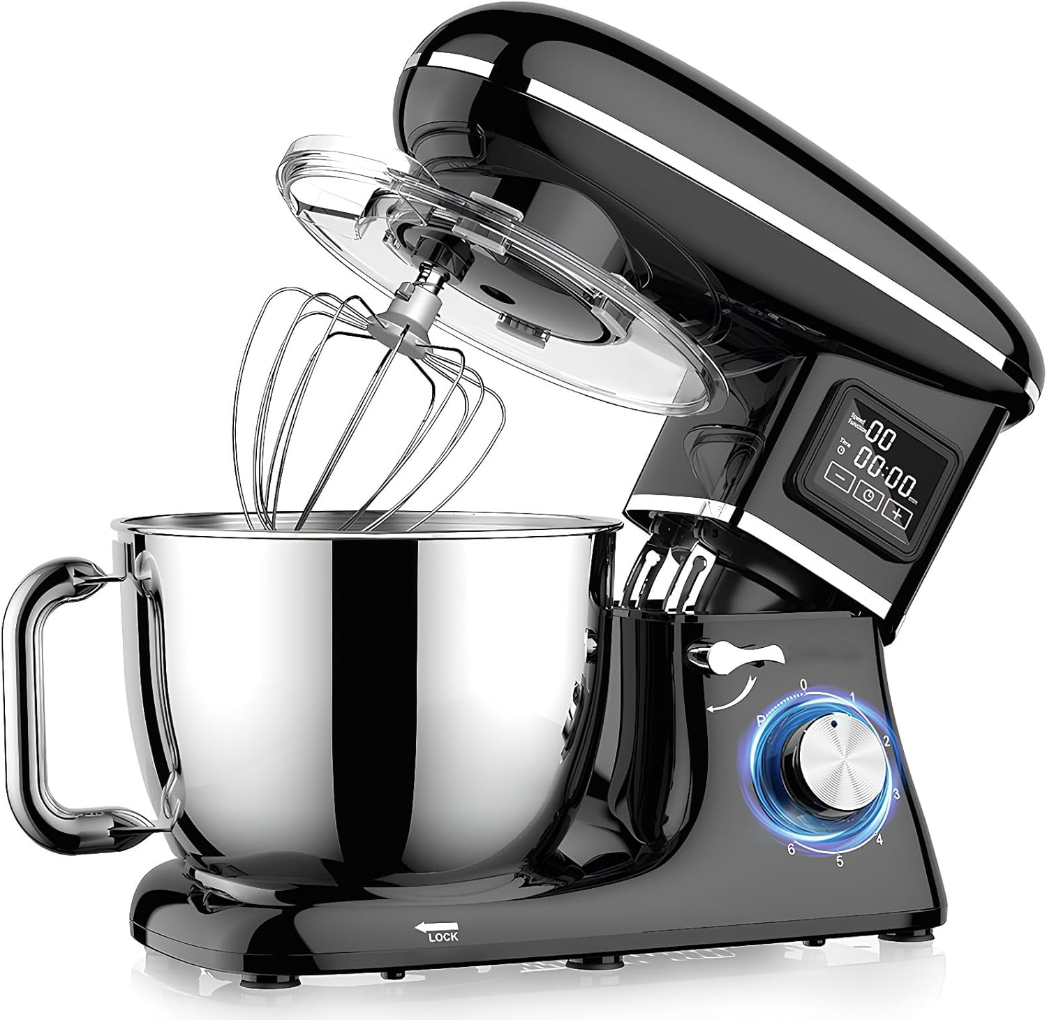 Electric Stand Mixer with LED Display & Timer 6.5QT Bowl Stainless Steel, 1350W 6-Speeds Kitchen Stand Up Mixer for Baking Cakes Cookie Bread Salad Food with Egg Whisk, Dough Hook, Beater