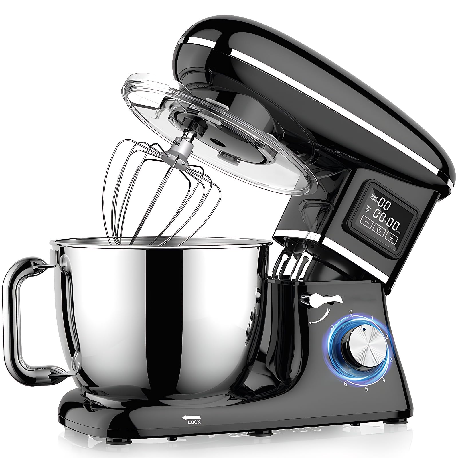 Electric Stand Mixer with LED Display & Timer 6.5QT Bowl Stainless Steel, 1350W 6-Speeds…