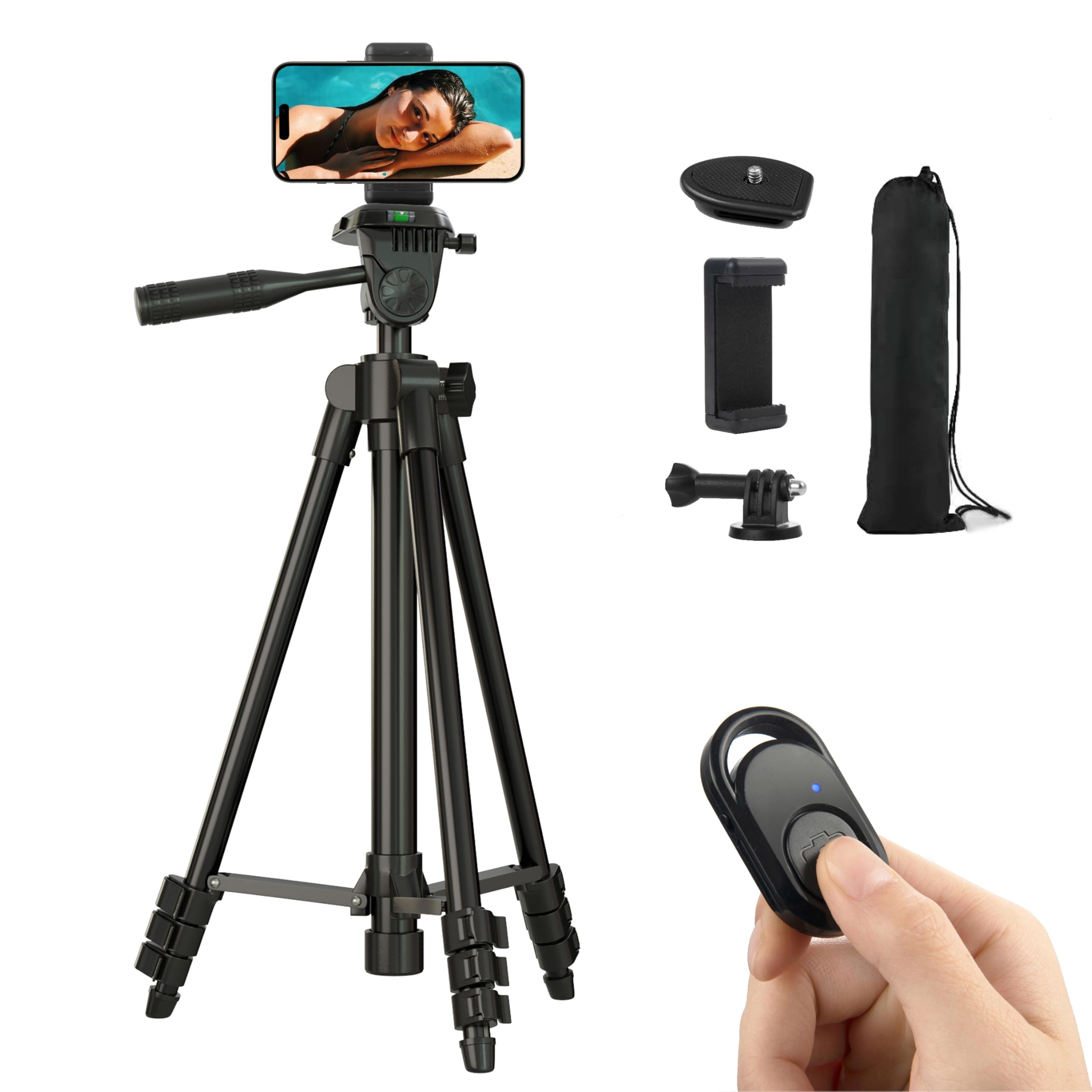 Hitch Phone Tripod, 42 Inch 106Cm Aluminum Lightweight Tripod For Iphone/Samsung/Huawei Smartphone, Camera With Bluetooth Remote Control, Carrying... 613852018071