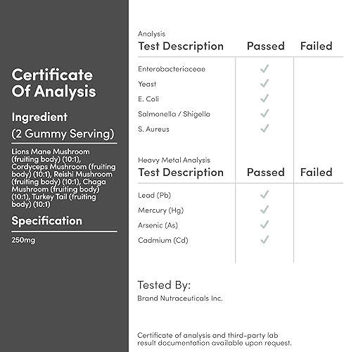Miniatura 7 de Double Wood Supplements Suplemento de gomitas de hongos, 60 unidades, 2,500 mg equivalentes a 250 mg de melena de león, cordyceps, reishi, chaga y