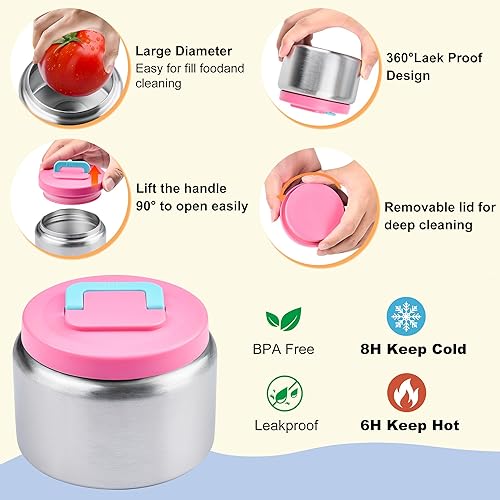 Miniatura 4 de Lonchera Bento para niños con termos, a prueba de fugas, con tarro de comida aislado de 8 onzas, botella aislada, bolsa de almuerzo, apta para