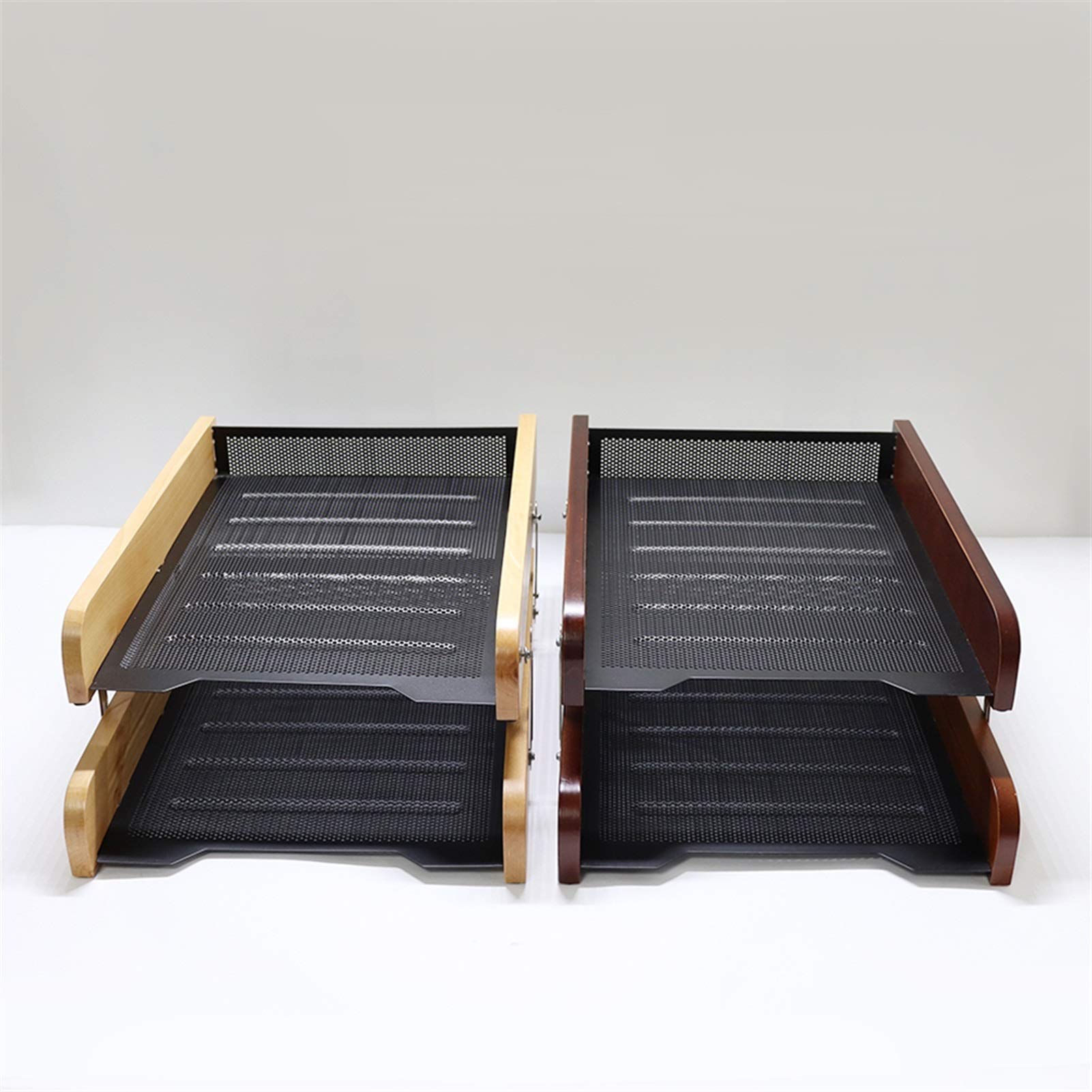 Bandeja organizadora de documentos de madera y metal doble para almacenamiento en la oficina y el hogar, organizador de cartas de papel A4 expandible
