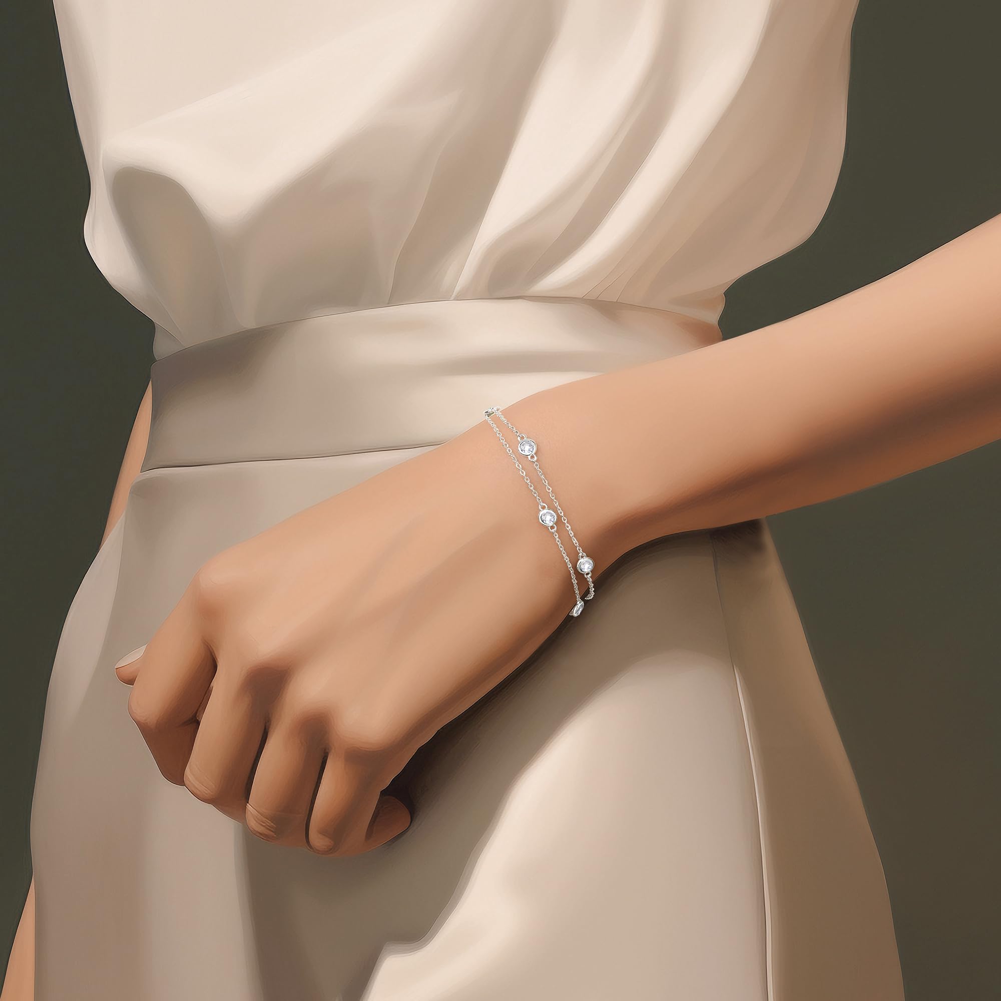 LOUISA SECRET Doppelkette Armband Damen 925 Sterling Silber Zirkonia Gold | Armbänder Verstellbar Valentinstag Muttertag Geburtstags Weihnachten Geschenk für Sie Frauen Freundin mama