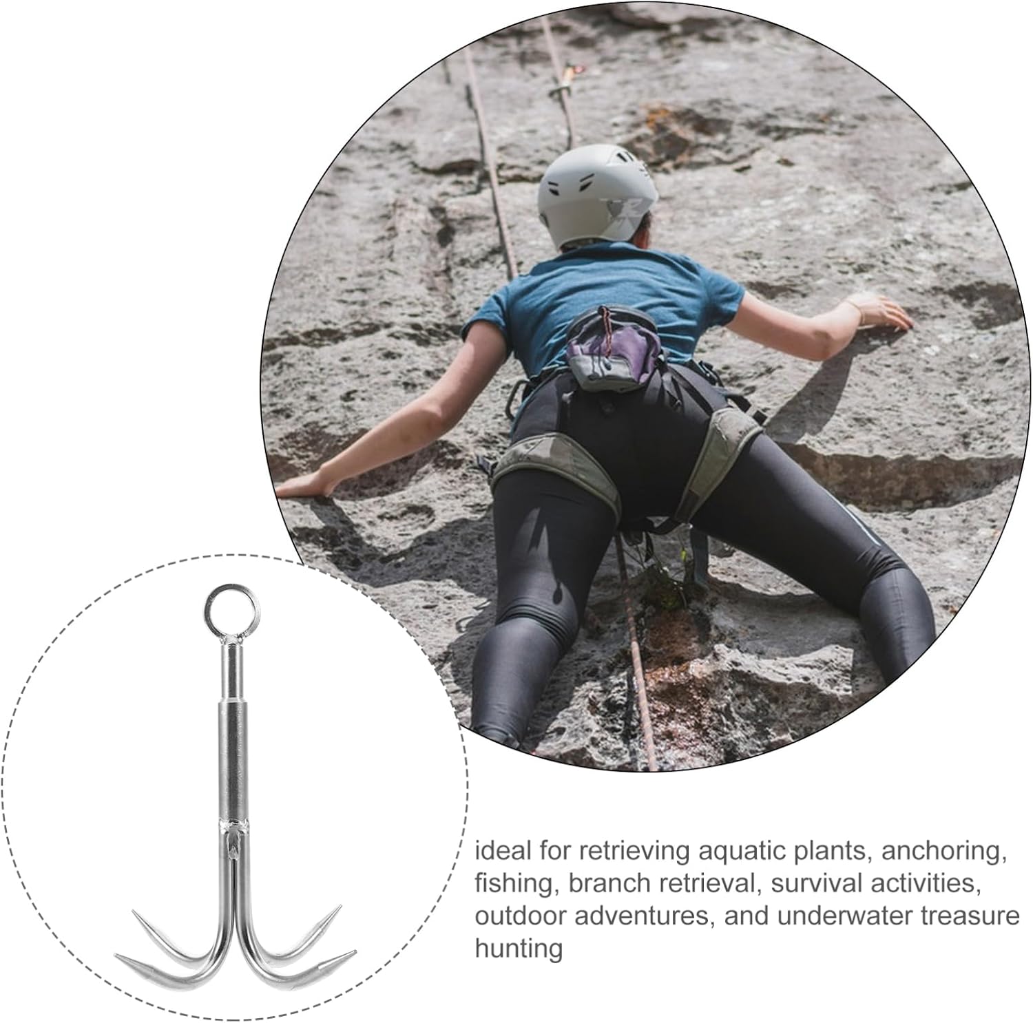 Kisangel Four-Claw Anchor Hook Stainless Steel Heavy Duty Grappling Hook for Freshwater Saltwater Fishing Outdoor Retrieval and Underwater Treasure Hunting 7.87X6.29X6.29 Inch