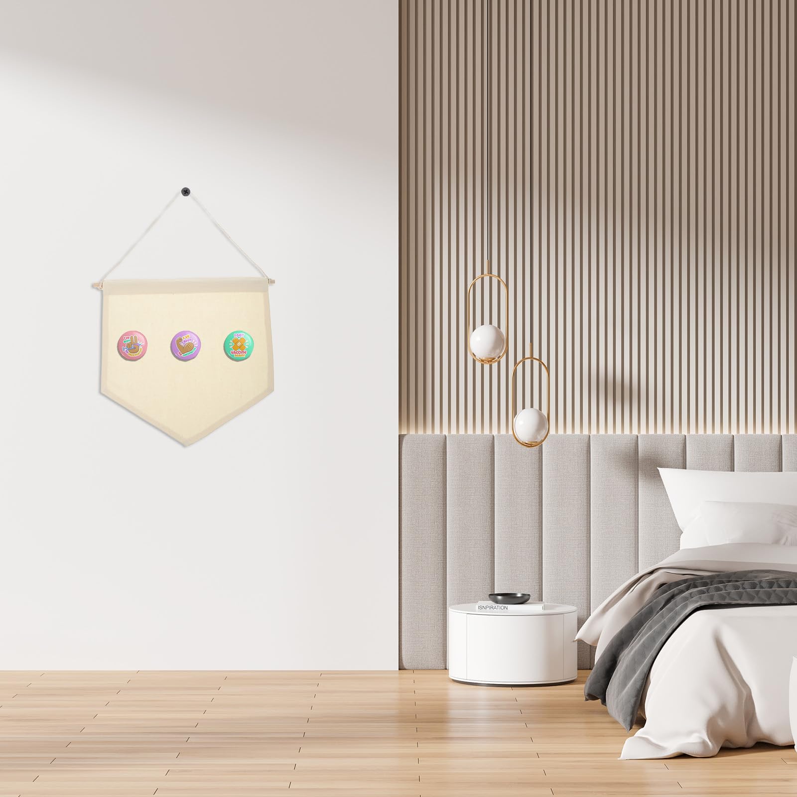 PATIKIL 10 Stück Leinwandbanner, Emaille Pin Wanddisplay Hängende Flaggen, Ohrringe Halskette Pin Sammlungsorganisator mit Holzstangen, Beige
