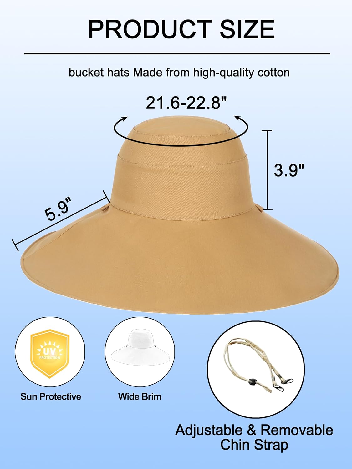 Sun Hat for Women Wide Brim Reversible Double-Sided UV Protection Cotton Fisherman Cap Summer UPF 50+ - Image 3