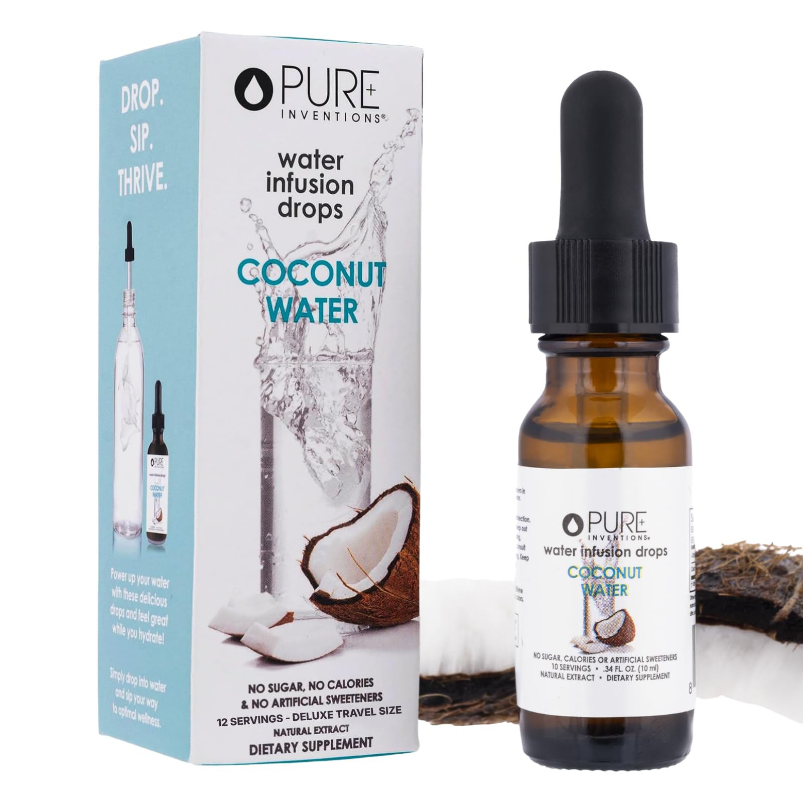 Pure Inventions Coconut Water Infusion Drops – Electrolytes - Sugar-Free Hydration, Zero Calories, No Artificial Sweeteners, Clean Ingredients, 12 Servings