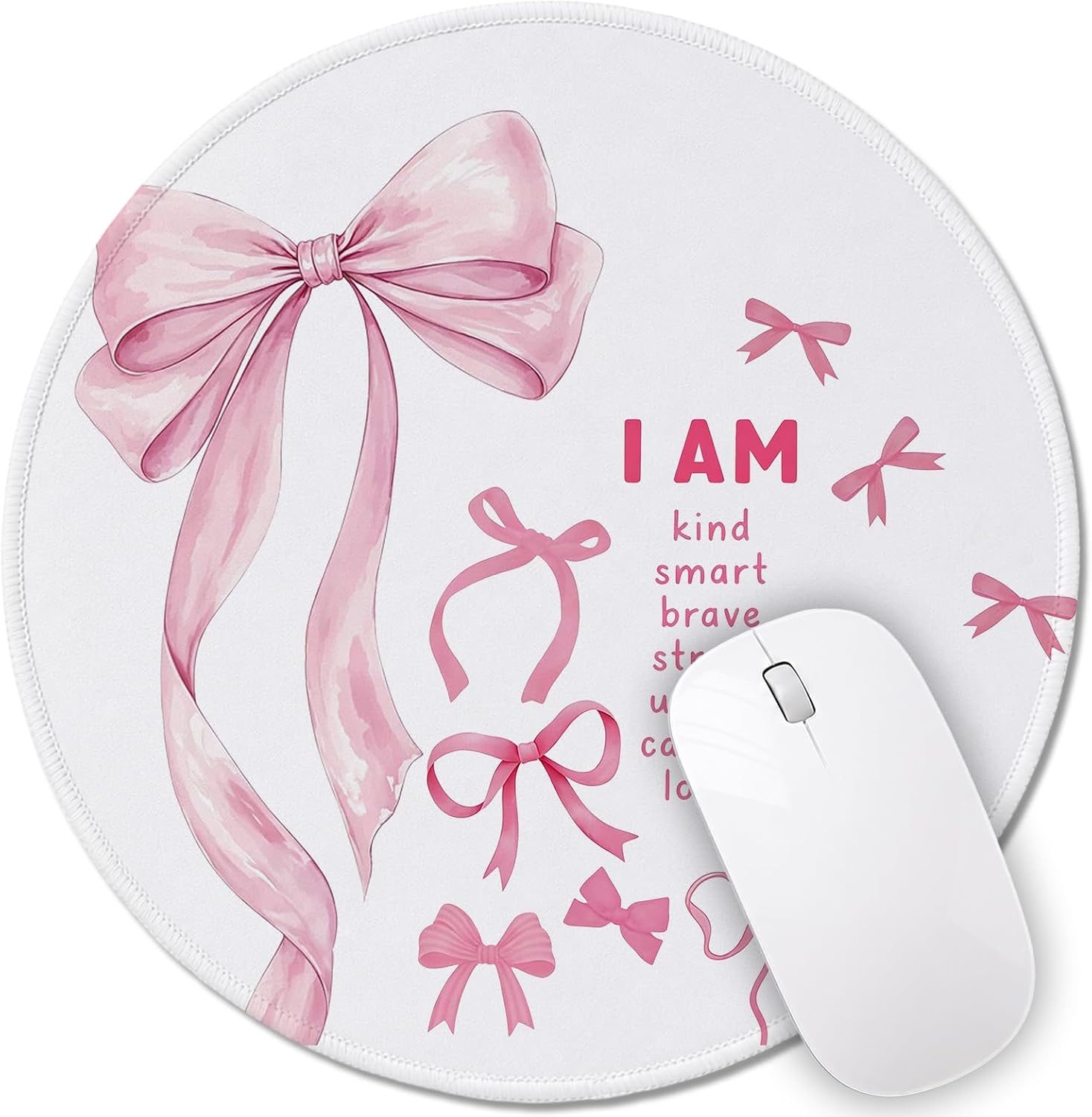 Pink Butterfly Round Mouse Pad YZX-SBD, Cute Ballet Inspired Art Computer Mouse Mat with Stitched Edge, Non-Slip Rubber Base Decorative Desk Accessory for Laptop Office Home Decor, 7.9 Inch