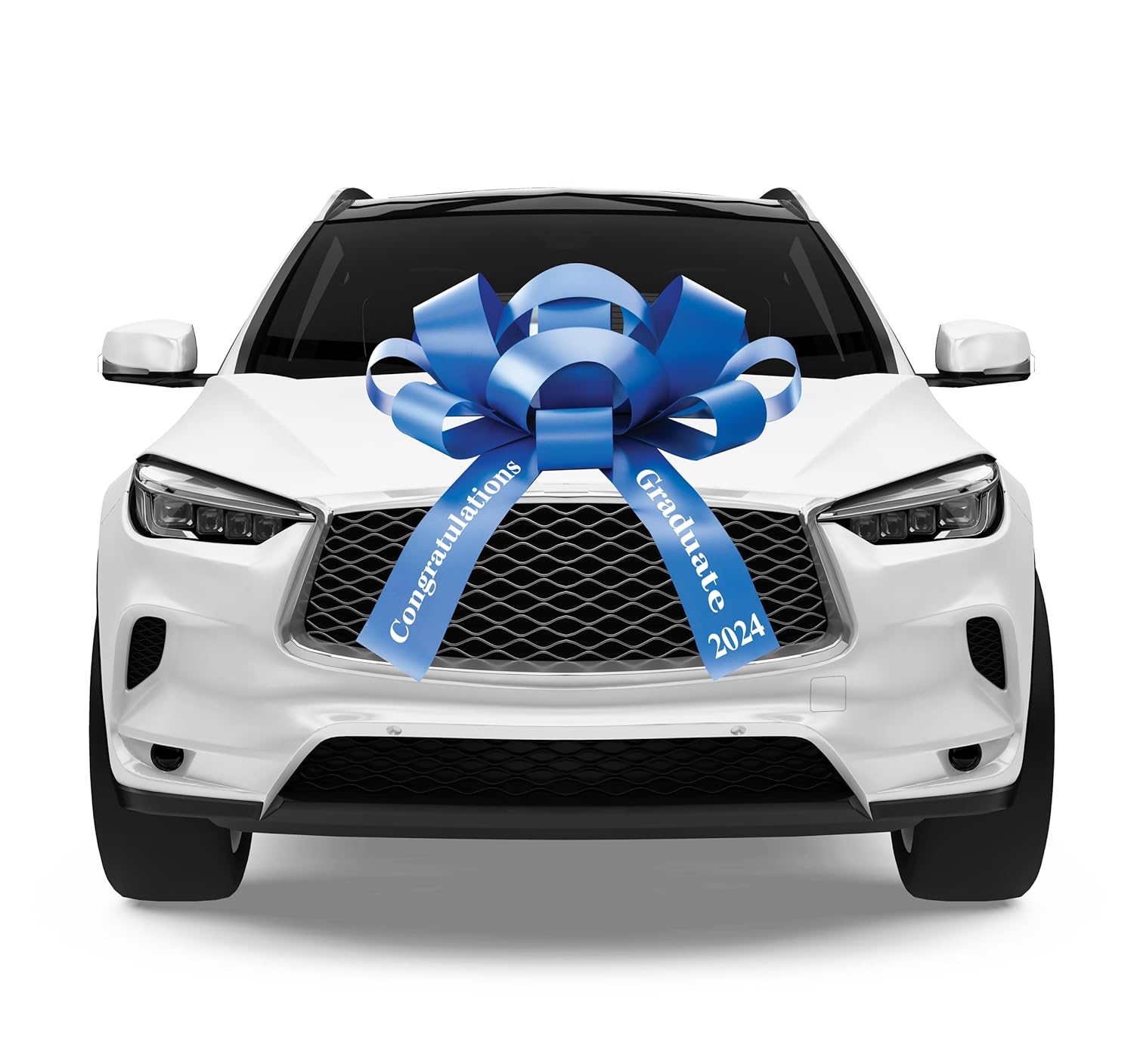 Giant 30" JumBow Magnetic Car Bow - Grad Year 2024 (Blue, White Text)