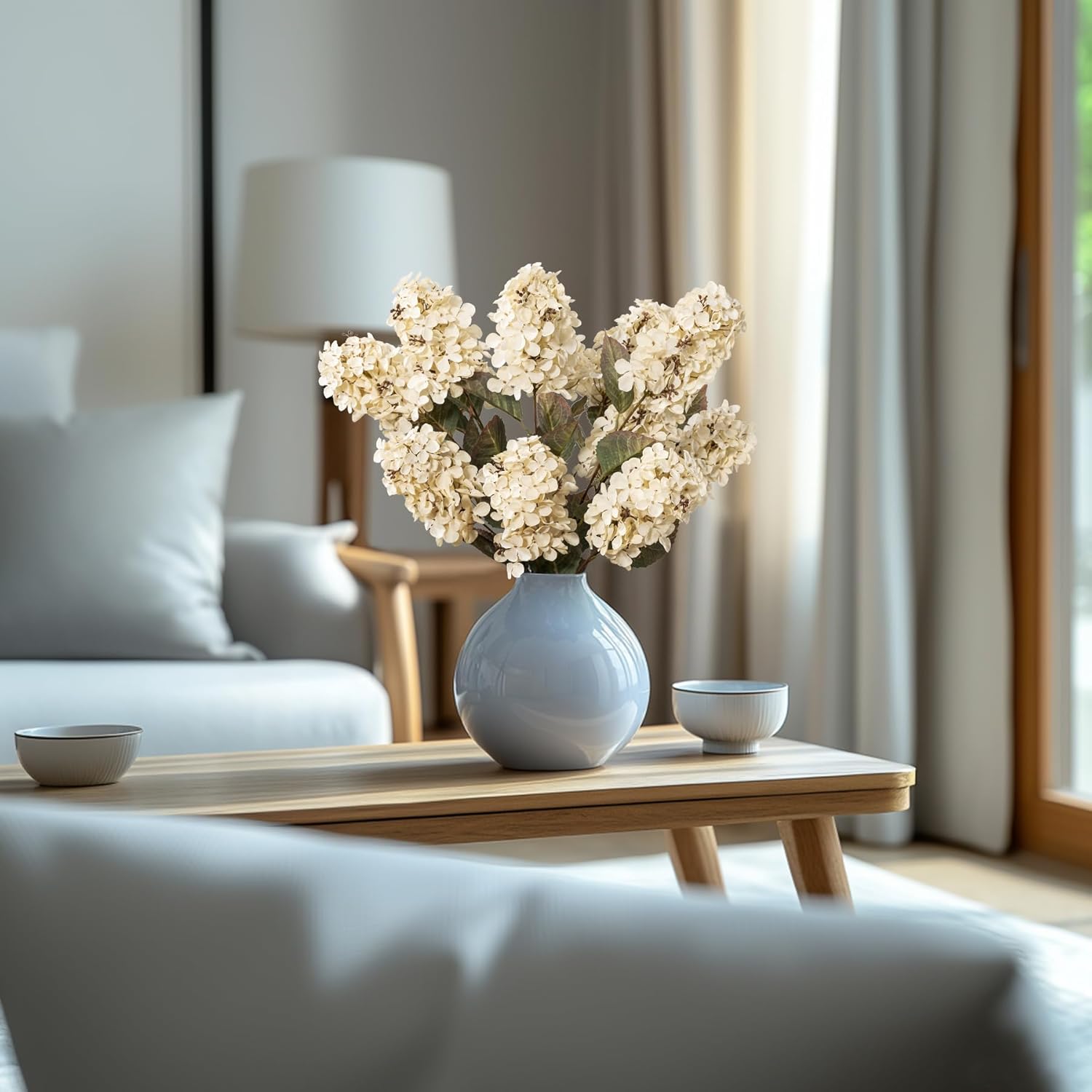 Hydrangea Artificial Flowers,Fall Hydrangeas Artificial Flowers, Fake Fall Dried Hydrangea Decoration,Faux Silk Flower with Stems Winter Decor Without Vase(Cream White 8PCS - Image 6