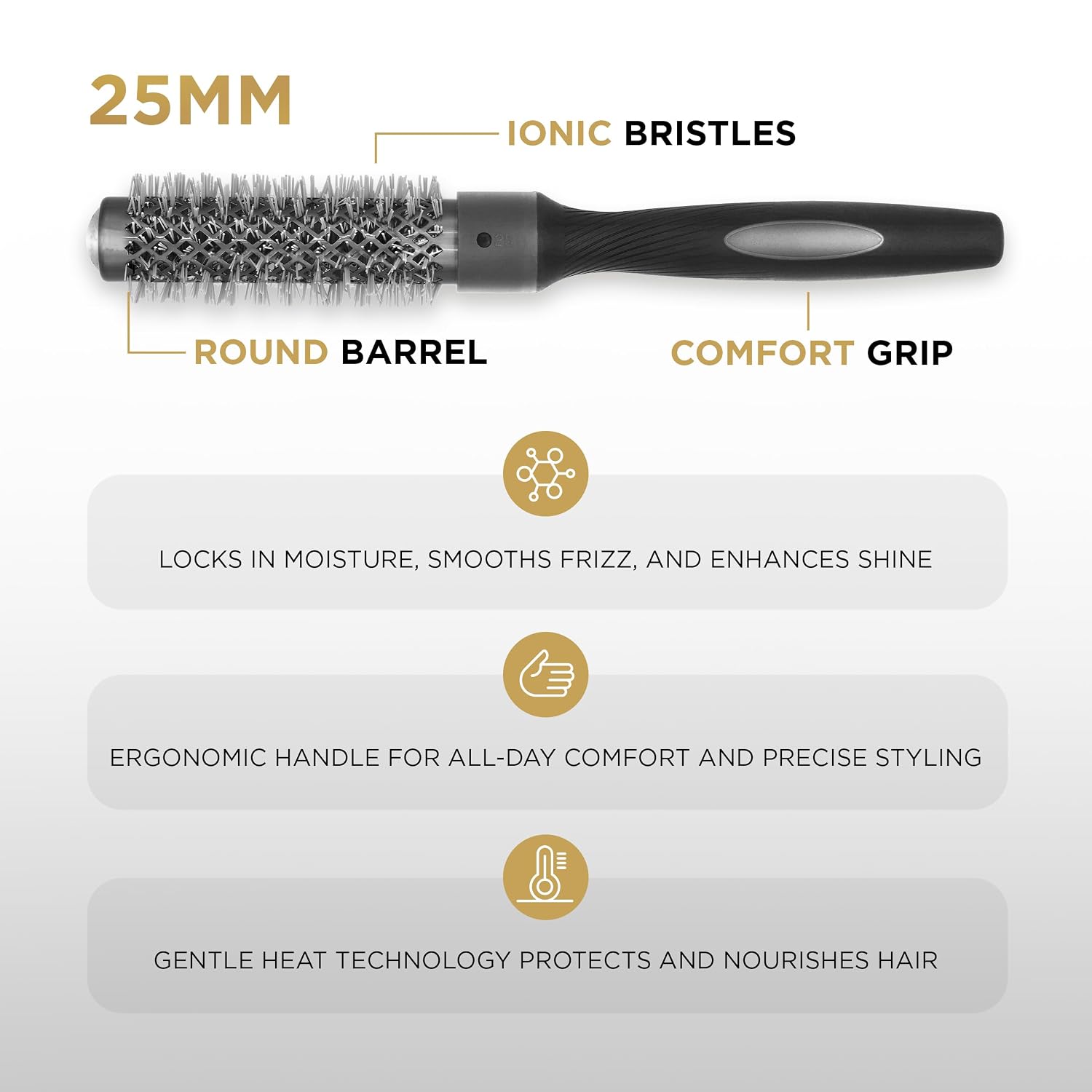 COCCO True Ceramic + Ion Round Brush with Anti-Static Barrel, Far-Infrared Assist, 25mm Professional Styling Brush