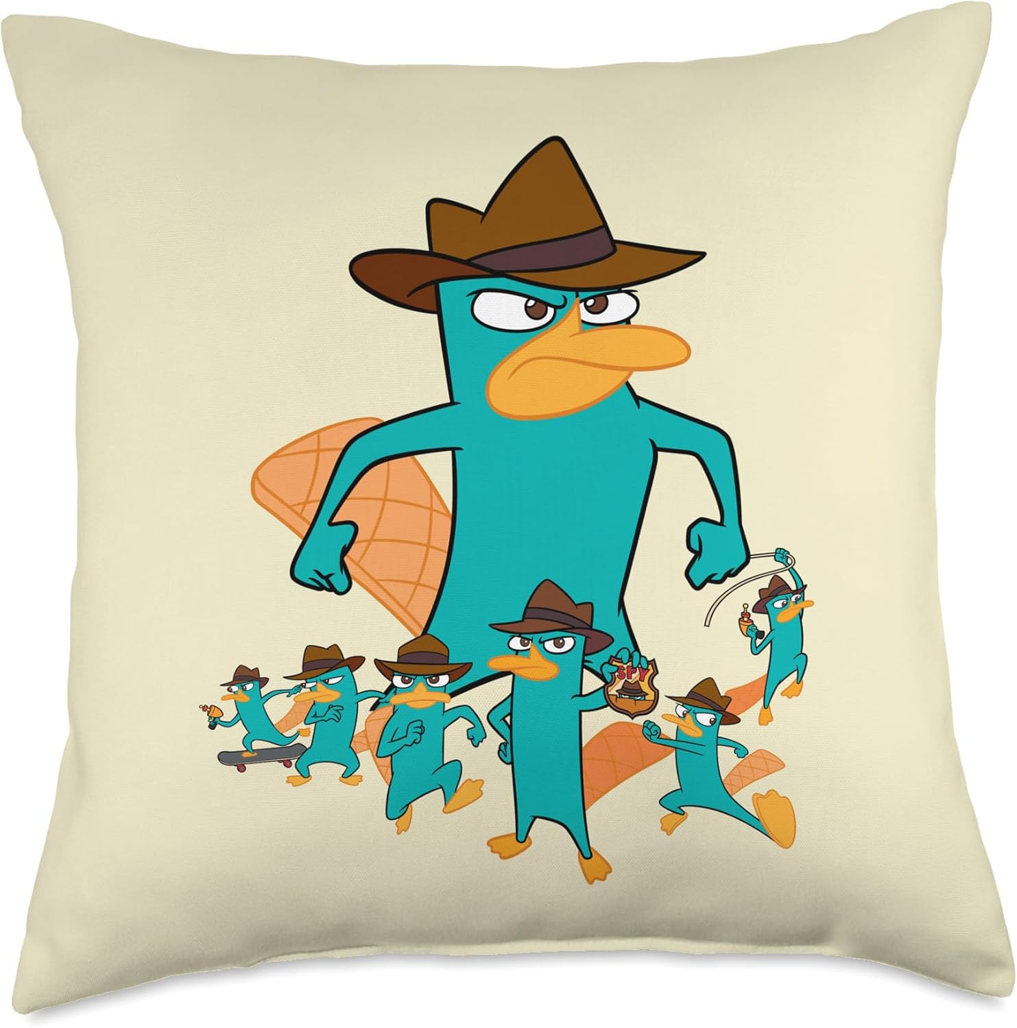 Disney Phineas and Ferb Perry the Platypus Agent P Poses Throw Pillow