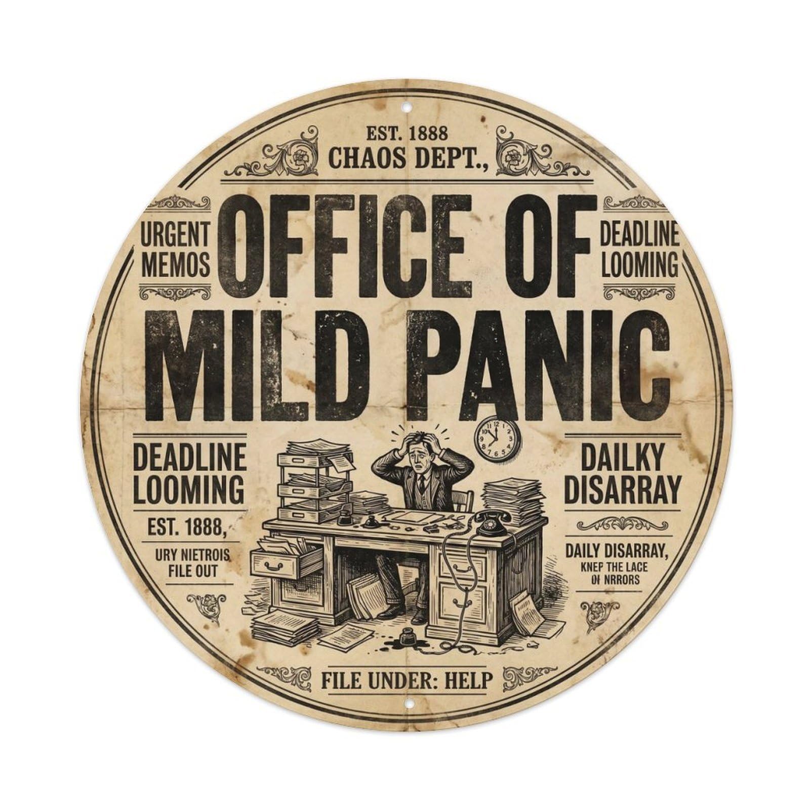 Olhnbad Style Office Mild Panic Typewriter Desk Letterpress Quote Metal Tin Sign