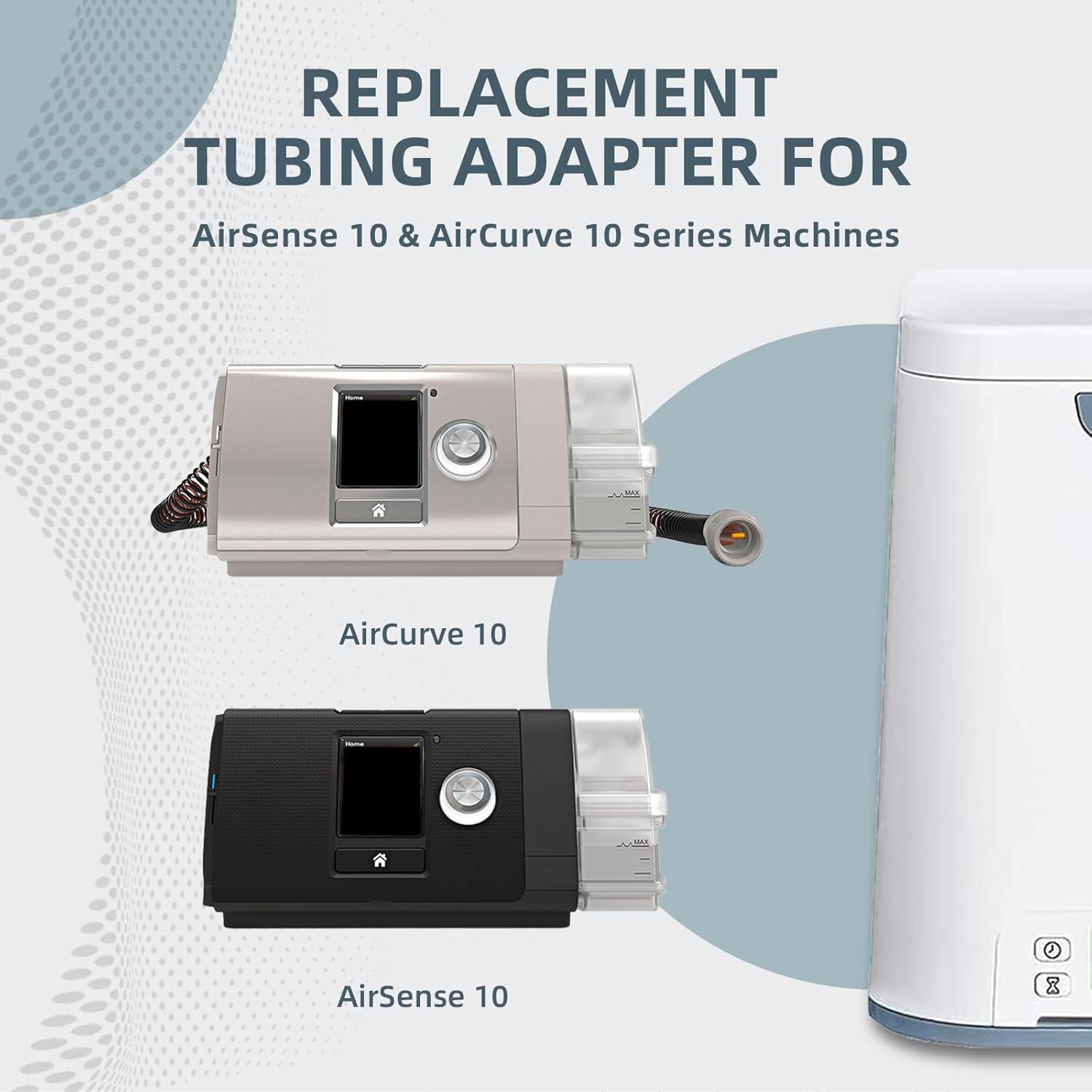 Replacement Tubing Adapter for AirSense 10 & AirCurve 10, with Silicone Gasket & 5 ft Silicone Tubing, Compatible with Cleaner and Sanitizer Machines