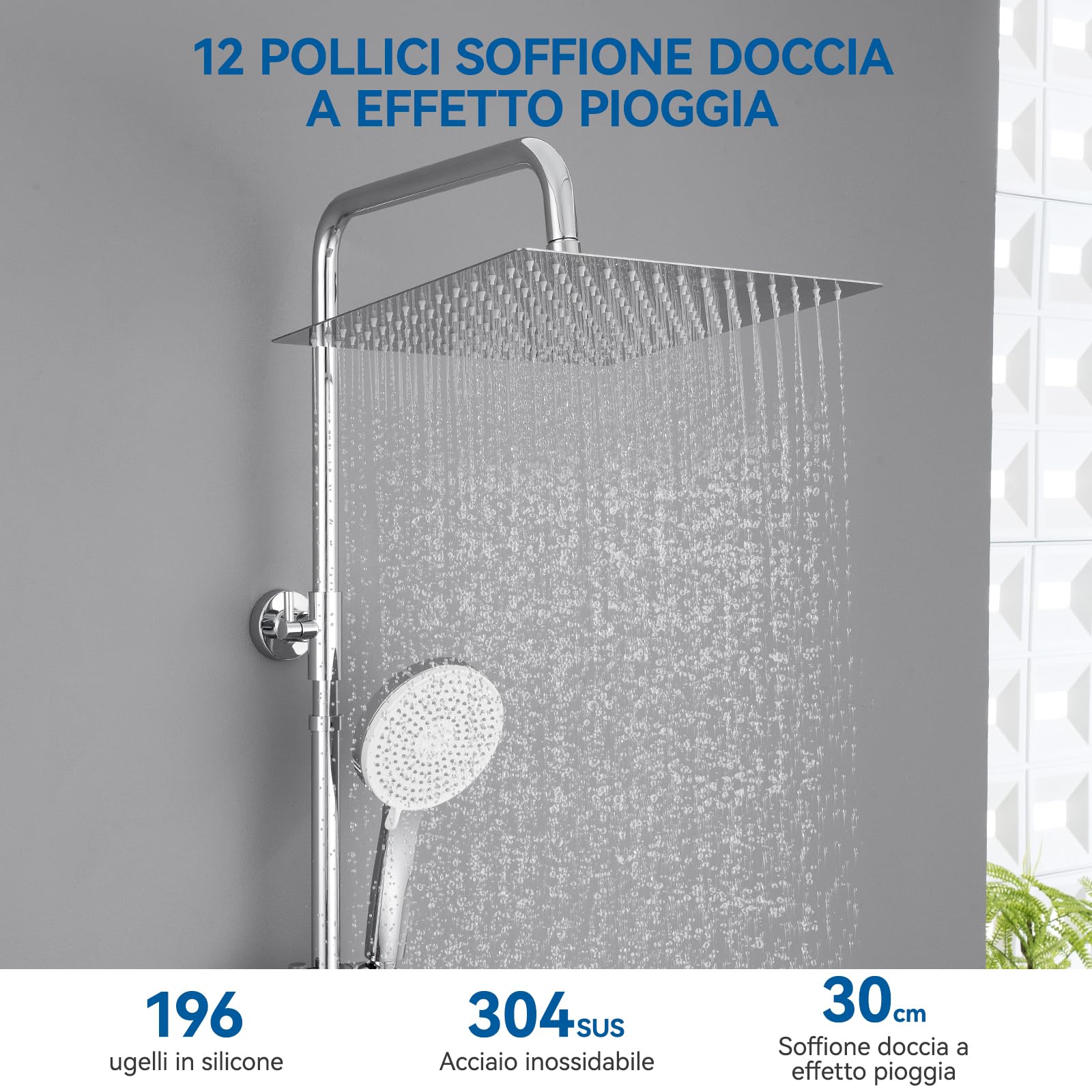 Auralum Colonna Doccia con Miscelatore Termostatico, Set Doccia con Soffione Grande in Acciaio Inox e Doccetta 5 Funzioni, Asta Saliscendi Doccia Altezza Regolabile (Cromato)