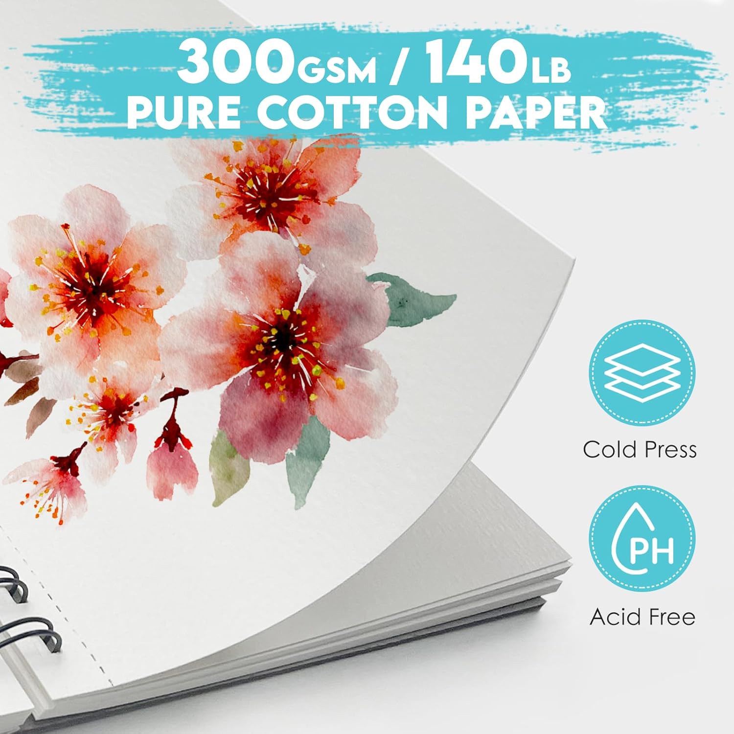 KOVIEDE 100% Cotton Watercolor Paper Pad 3 Pack (90 Sheets) Cold Press 140lb/300gsm Spiral Bound Watercolor Sketchbook, Artist Quality Art Journal Supplies (Bird-3 Pack, 7"x10")