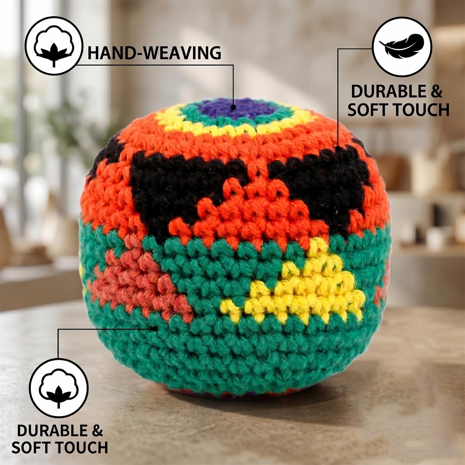6PCS Hand-Made Knitted Footbag Sack,Assorted Foot Bag Crochet Hacky Ball for Adults,Juggling Balls for Beginners,Multicolored Geometric Pattern Crochet Footbag for Playing Games Party (12pcs)
