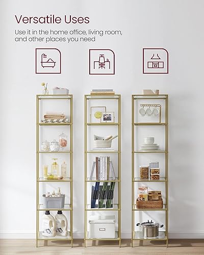 Miniatura 5 de VASAGLE - Estantería de 6 niveles, estantería delgada para dormitorio, baño, oficina en casa, vidrio templado, marco de acero, oro ULGT500A01