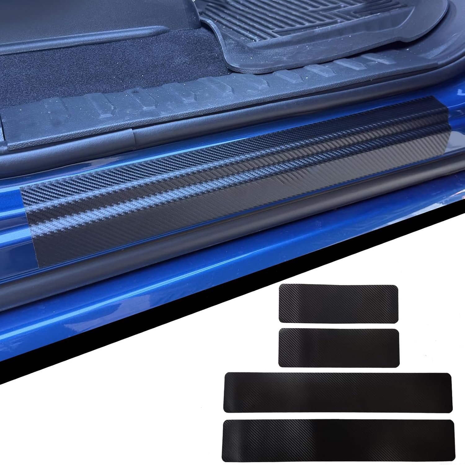Car Door Sill Protectors Compatible with Ford F-150 2015-2026 Accessories, Thick Carbon Fiber Door Sill Scuff Plate Cover, Anti-Scratch Door Entry Guard Decorative Stickers (White, Fit for F150)